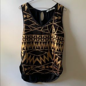 Nordstrom Sleeveless Sequin Black and Gold Top